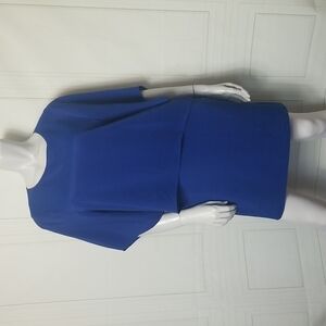 Halston Heritage SZ 10 Dress Cobalt Blue Popover Draped Embellished Neckline